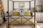 Canopy Bed Frame King Size with Metal Headboard and Footboard Modern Style Steel Bed Platform Heavy Duty Slats Bed, Black