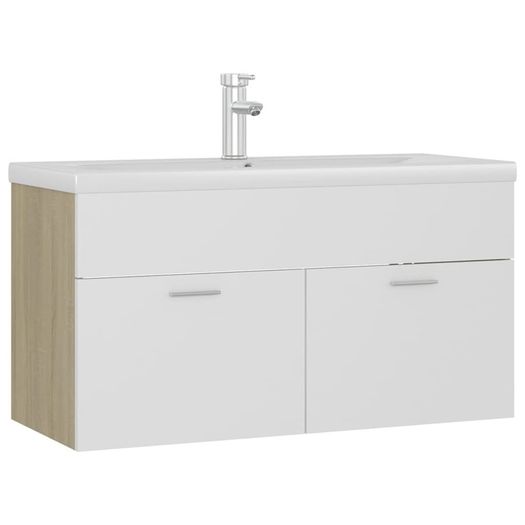 Sink Cabinet with Built-in Basin White and Sonoma Oak Chipboard