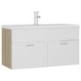 Sink Cabinet with Built-in Basin White and Sonoma Oak Chipboard Image 2