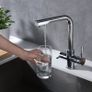 3 Way Water Filter Tap Kitchen Drinking Taps Sink Mixer Brass Swivel Spout with 2 Handles, Chrome Image 2