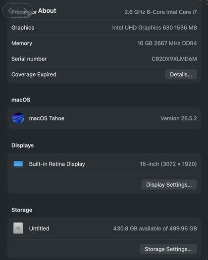 MacBook Pro 16" 2019 i7-9750H | 16GB | 500GB | Radeon Pro 5300M 4GB