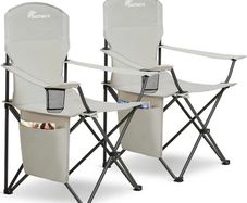 Set of 2 Folding Camping Chairs, Extra-Wide Lightweight Outdoor Chairs with Armrests, Cup Holder and a Side Pocket, 120kg Capacity per Chair - Grey