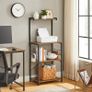 Kitchen shelf, standing shelf with 3 shelves, with 6 S-shaped hooks, industrial design, for microwave, cooking utensils, spices, pots and pans, vintage brown-black Image 4
