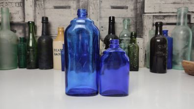 392 - Set of Two Beautiful Vintage Cobalt Blue Glass Decorative Collectible Optrex Bottles
