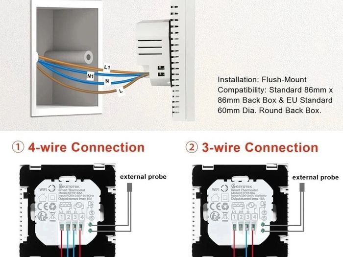KETOTEK Smart Thermostat Wifi for Electric Underfloor Heating 16A KTF0155A