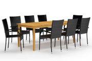 9 Piece Garden Dining Set Black
