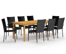 9 Piece Garden Dining Set Black