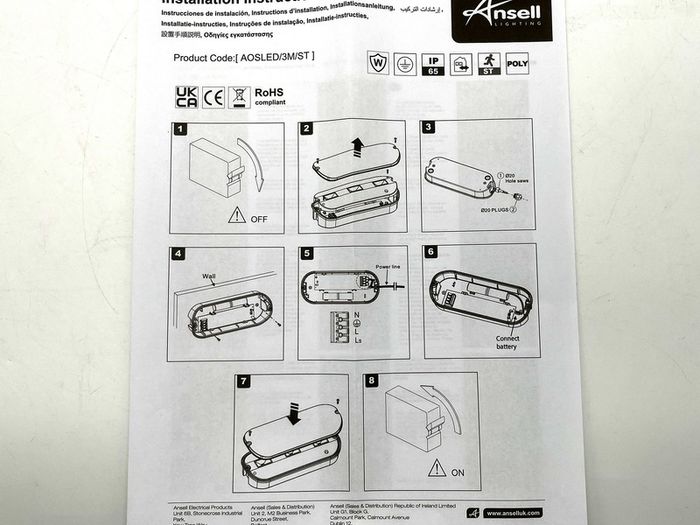 Ansell Emergency LED Bulkhead Light 8W 3Hr Maintained AOSLED/3M/ST 550lm 6500K IP65