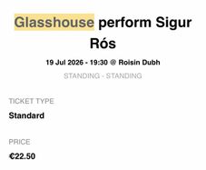 Sigur Ros by glasshouse tickets x2 GIAF 19th July