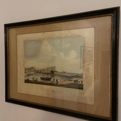 Bridport Harbour from the Ship Building Yard.  Lithograph 24 x 18inch framed.