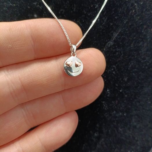 Sterling Silver Smiley Face Pendant Necklace - Happy Charm Jewelry