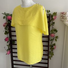 Statement bright yellow top size 10 cape effect short sleeve top