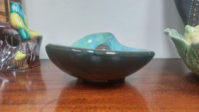 Stunning Vintage Mid Century Modern Ceramic Ashtray in the Most Amazing Turquoise Green and Brown Glaze, Grand River Pottery, Fergus, Canada- A Tobacciana Collector's Dream Piece!