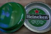 Vintage Heineken Beer Circle Metal Tin Bar Serving Trays