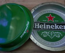 Vintage Heineken Beer Circle Metal Tin Bar Serving Trays