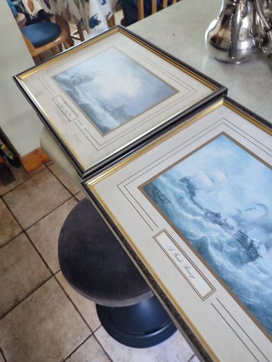 Pair of antique ships Framed prints.  Beating Off a Lee Shore and A Fresh Breeze.