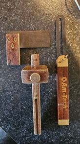 Marking gauge, square and sliding bevel