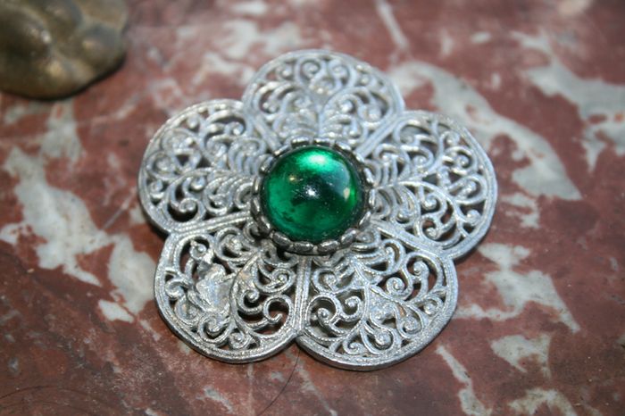 Vintage Silver Oval Eilat Stone Brooch