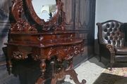 Rococo revival mahogany console table with ornate mirror
