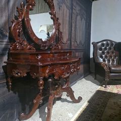 Rococo revival mahogany console table with ornate mirror