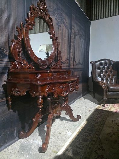 Rococo revival mahogany console table with  mirror