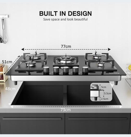 Glass Gas Hob 5 burners