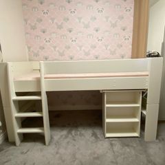 White Mid-Sleeper Cabin Bed with Pull-Out Desk, Shelves & Euro Single Mattress