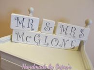 main image for ad Mr &amp; Mrs Personalised with Surname Shabby Chic handmade Shelf Sitters