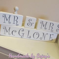 Mr & Mrs Personalised with Surname Shabby Chic handmade Shelf Sitters