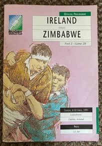 Very Rare 1991 Ireland v Zimbabwe - Rugby World Cup Pool 2 Programme