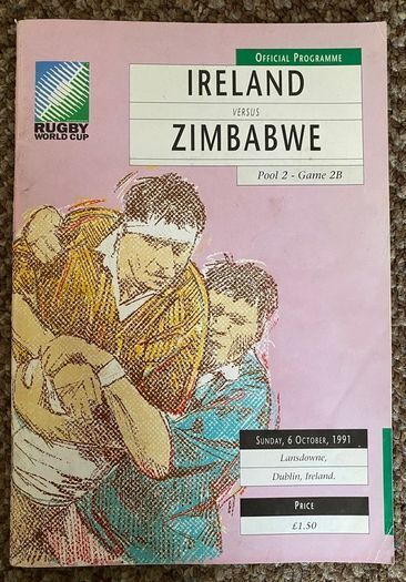 Very Rare 1991 Ireland v Zimbabwe - Rugby World Cup Pool 2 Programme