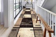 Rug Runner Hallway Kitchen Non-Slip Washable Brown and Grey 60 x 150 cm Vintage Sold by the Metre Carpet Runner Kitchen Runner Polyester Adjustable