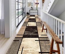 Rug Runner Hallway Kitchen Non-Slip Washable Brown and Grey 60 x 150 cm Vintage Sold by the Metre Carpet Runner Kitchen Runner Polyester Adjustable