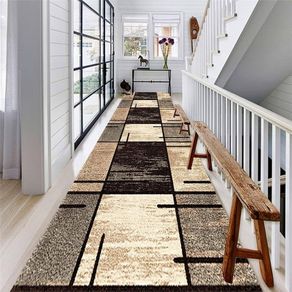 Rug Runner Hallway Kitchen Non-Slip Washable Brown and Grey 60 x 150 cm Vintage Sold by the Metre Carpet Runner Kitchen Runner Polyester Adjustable