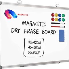Magnetic Whiteboard, 45x60cm Dry Erase Board Aluminium Frame Wall Mounted White Board with Pen Tray and Accessories, Notices & Reminders Board for Office & Classroom (FREE POSTAGE)