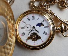 Mount Royal Half Hunter Gold Plated Sun and Moon Dial Pocket Watch (works perfectly)