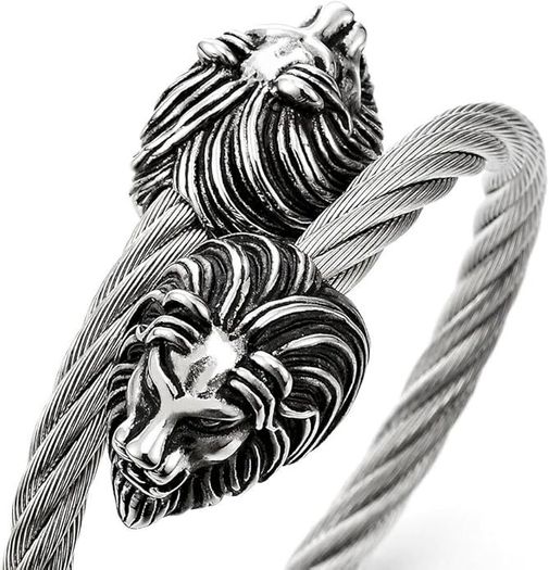 Cool Steel and Beyond Men's Elastic Adjustable Lion Head Bangle Bracelet Stainless Steel Twisted Cable Cuff Bracelet. Brand New! Free Postage!