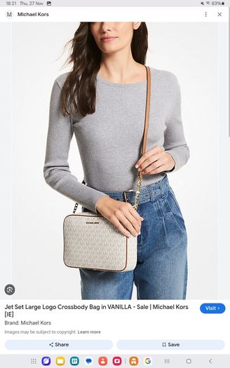 Michael Kors Jet Set Large Logo Crossbody Bag - Vanilla - BNWT RRP 295