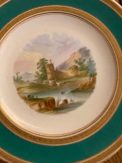 Price drop hand painted  Irish scenes of Ireland vintage  Rare set of Victorian hand painted dessert plates Irish landscape scenes