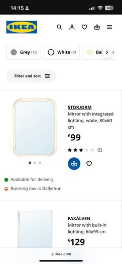 Mirror with integrated lighting, white, 60x80 cms