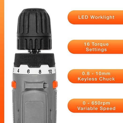 13Pc Cordless Drill Driver 18V/20V-Max Lithium-Ion, Electric Screwdriver, Accessory Kit, LED Work Light, Quick Change Battery & Charger Included (FREE POSTAGE)
