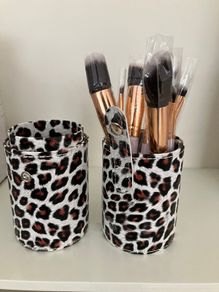 New Set of 9 Make-Up Brushes in Leopard Print Tube