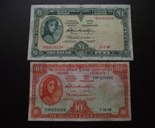 Two Lady Lavery Notes: 10 shillings (1965) & 1 Pound (1966)