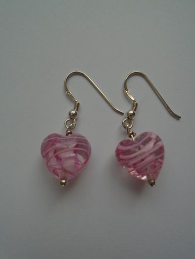 Jewellery set, Glass heart necklace.earrings,Silver jewellery.Valentines Day