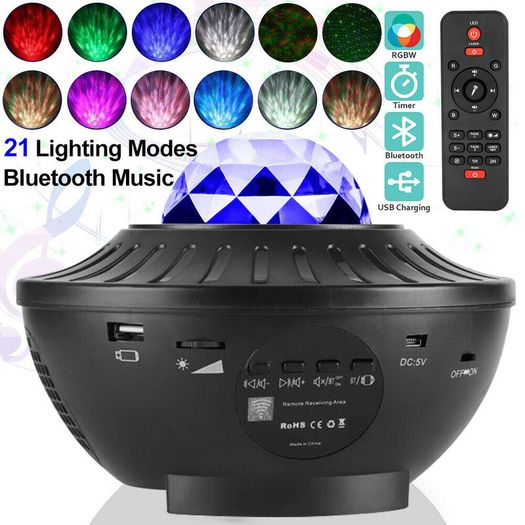 Star Projector Baby Kids Childrens Sleep Cot Aid LED Night Light Galaxy Ocean Wave Lamp Bluetooth Speaker Music w/ Remote