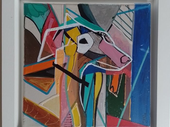 Original Painting of a Dog Framed Original Abstract Painting of Dog  Fauvist Art Figurative Art