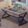 Gray Computer Desk Modern Writing Study for Home Office Industrial Wooden Metal Executive Work Simple Pc Gaming Laptop Workstation Table in Bedroom Light Grey Oak 140 CM Image 8