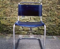Mid-century "Fasem" cantilever leather & chrome chair