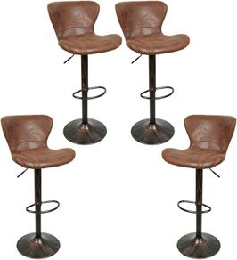 Set of 4 Bar Stools, Faux Leather Bar Chair, Vintage Bar Chair,