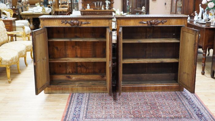 Pair of Antique Carved Walnut Cabinets